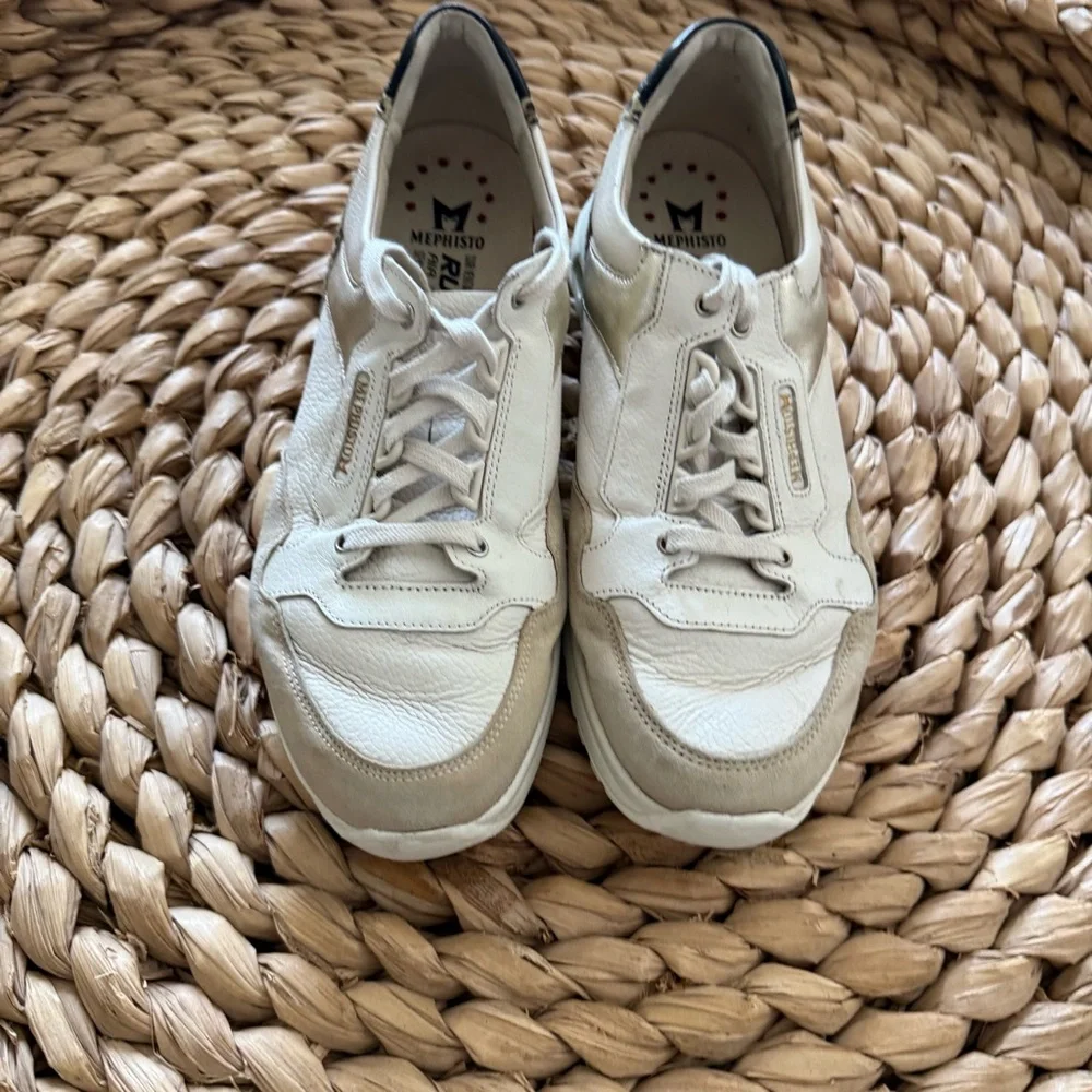 Mephisto‎ Lorane Women's Cream and Black Sneakers Leopard Accent Women’s 9.5 EUC - Picture 4 of 11